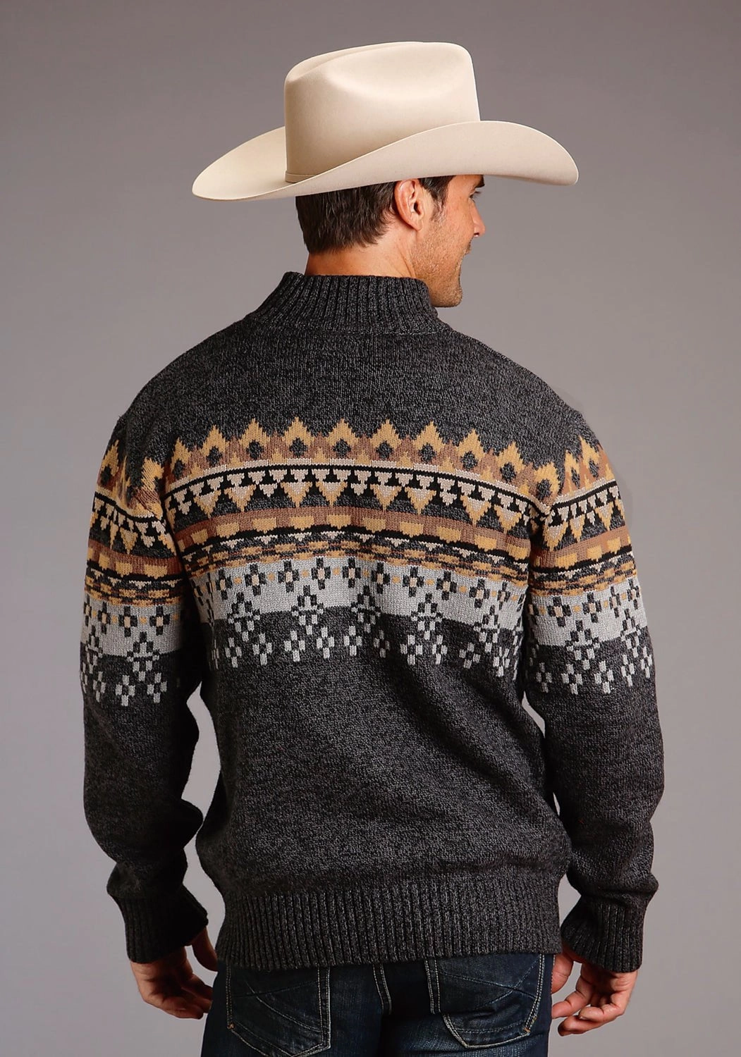 Quick-Dry Soft Texture Stetson Mens Grey Multi Cotton/Wool Aztec Pattern Cardigan