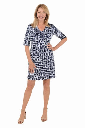 Multi Season Evening Tone Braided Flowers V-Neck UPF50  Dress