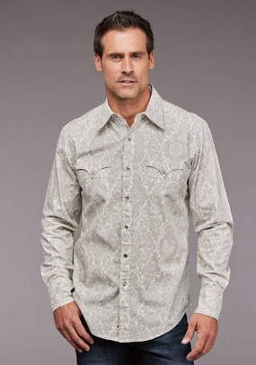 Stetson Mens Silver Filagree Grey 100% Cotton L/S Shirt Durable Fabric