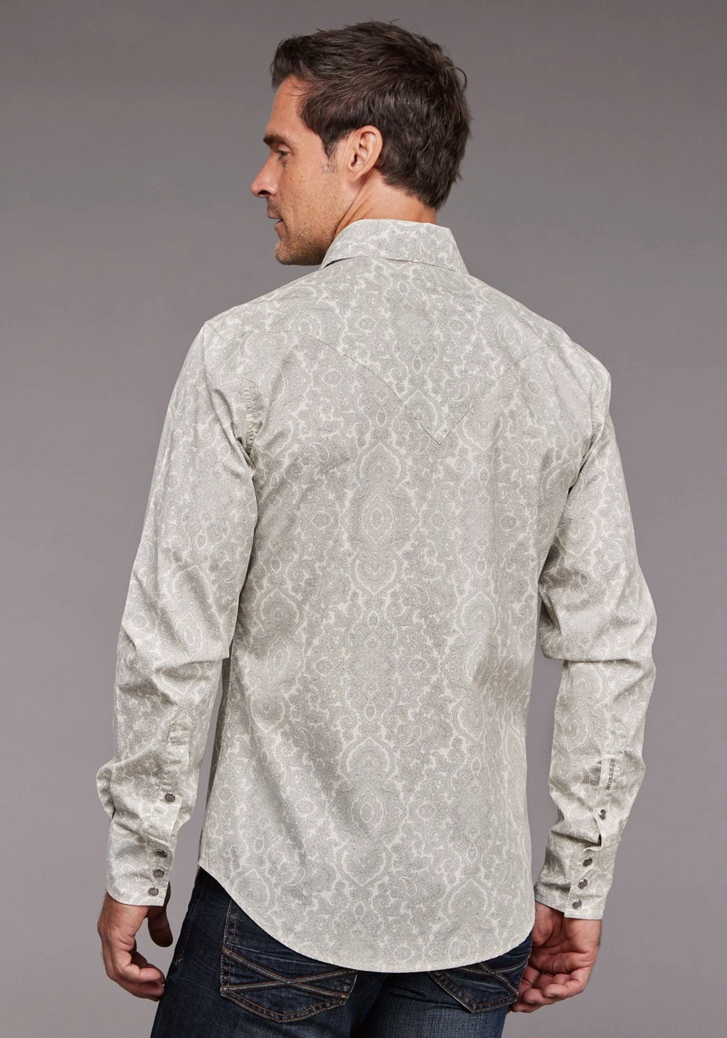 Stetson Mens Silver Filagree Grey 100% Cotton L/S Shirt Wardrobe Essential