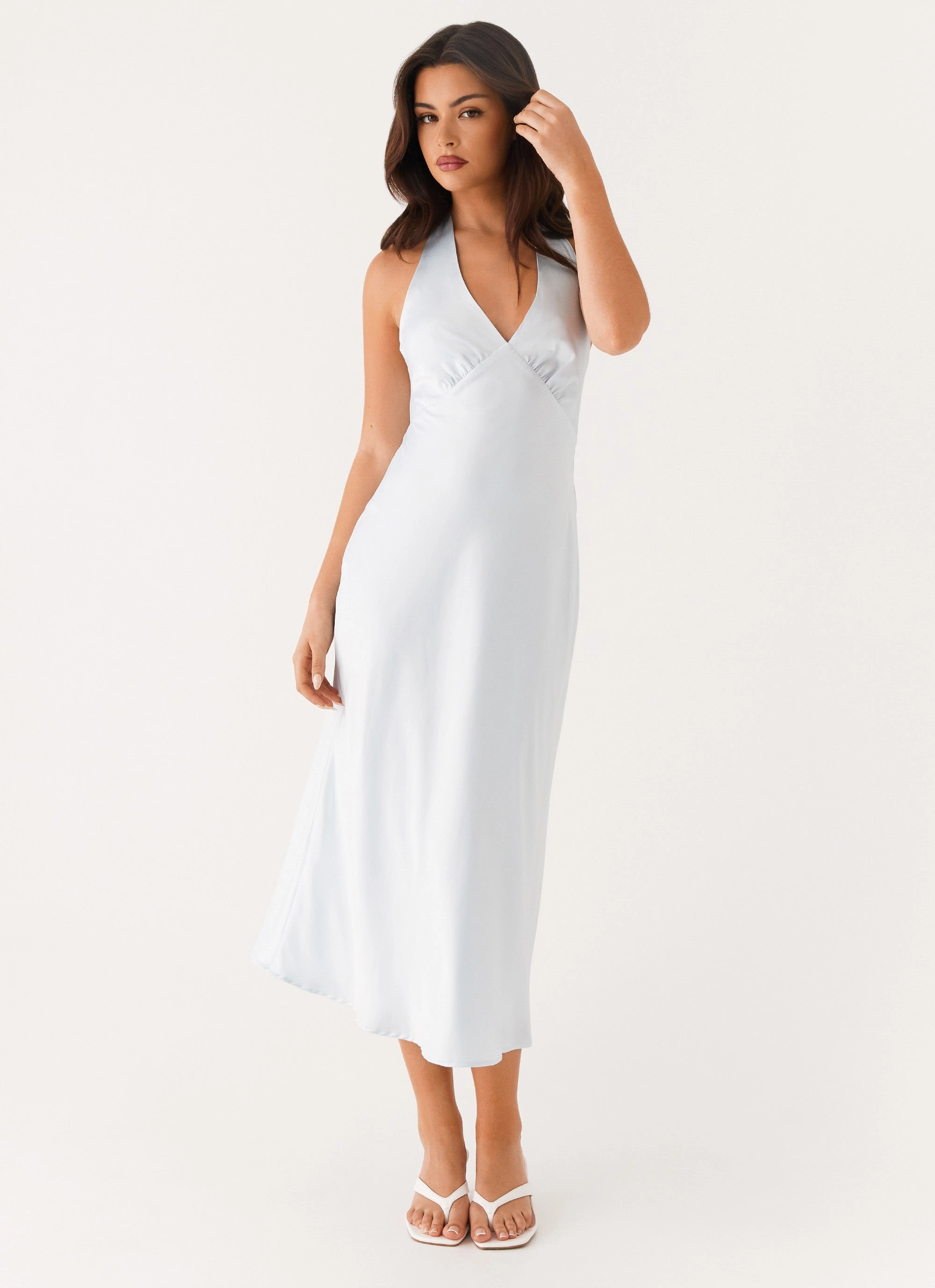 Heavy Hearted Midi Dress - Blue Satin-Edge