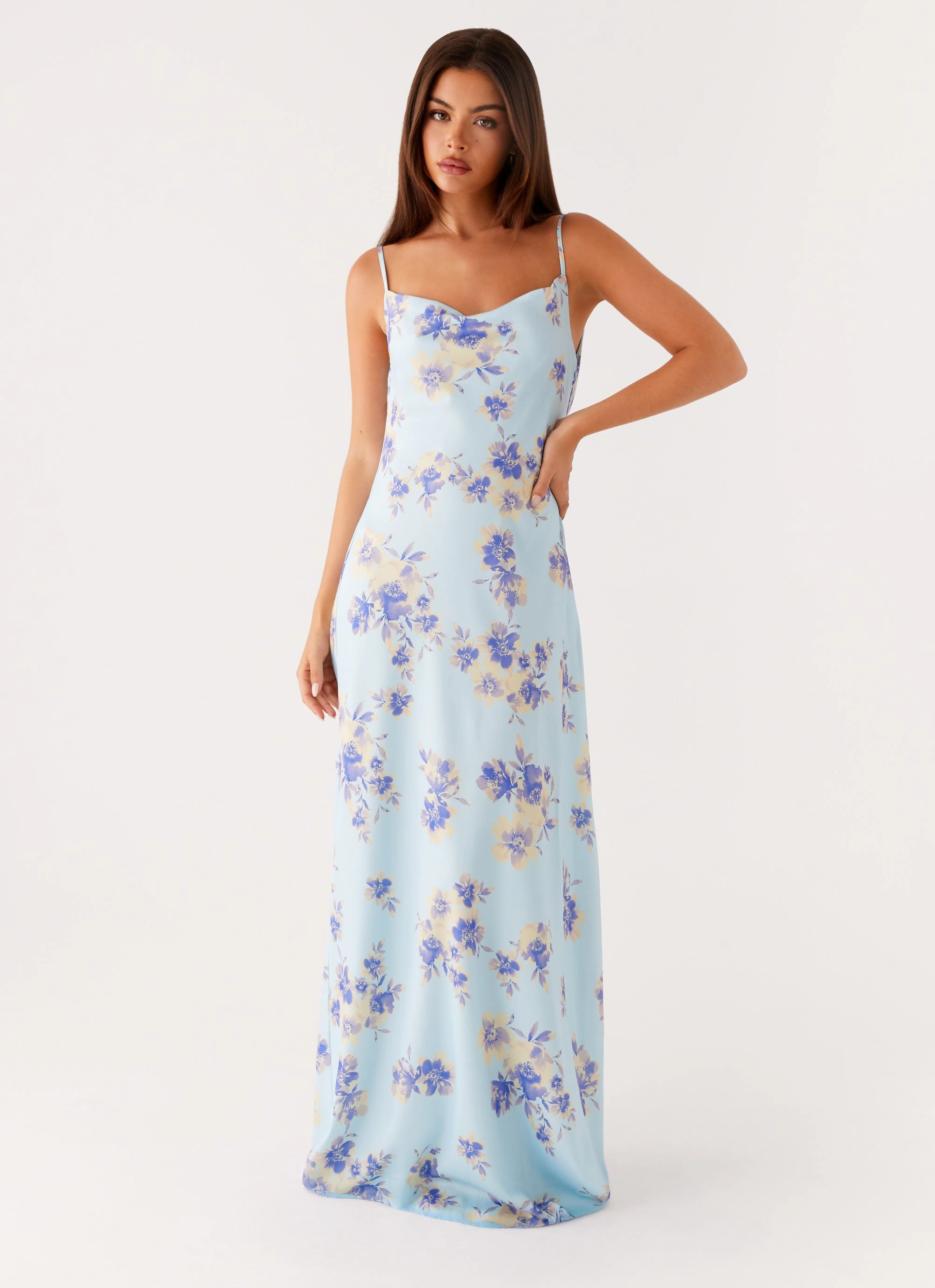 High-waisted evening piece Liana Cowl Maxi Dress - Print