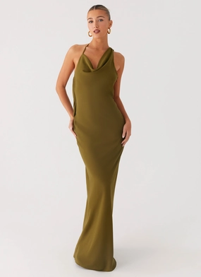 Chic Fit Minimal Cut Opal Glow Maxi Dress - Khaki