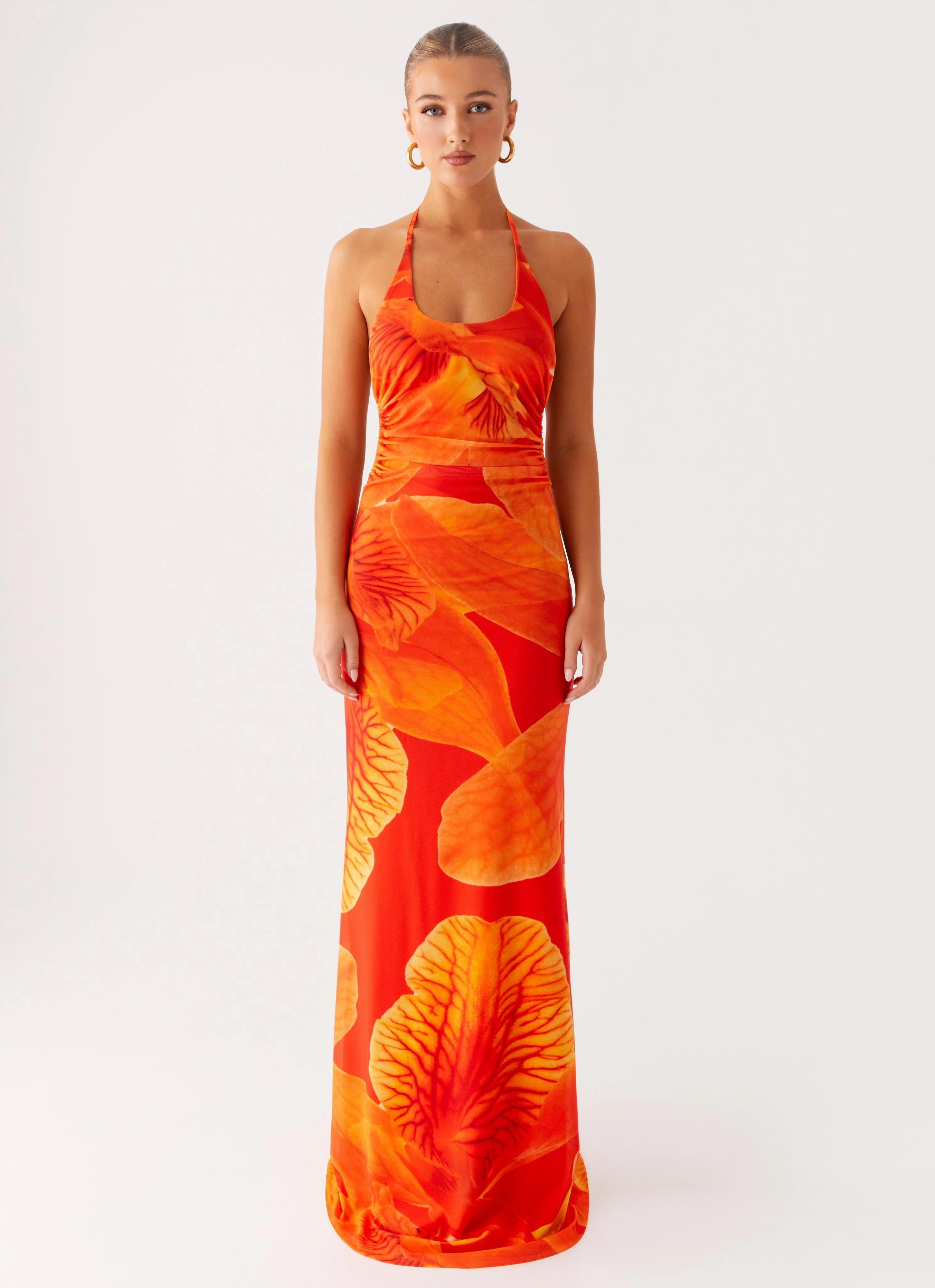 Sleek and Simple Palawan Mesh Maxi Dress - Orange Floral
