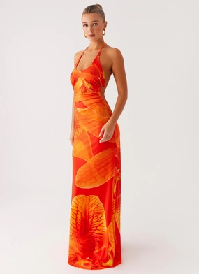Smile Feel Palawan Mesh Maxi Dress - Orange Floral