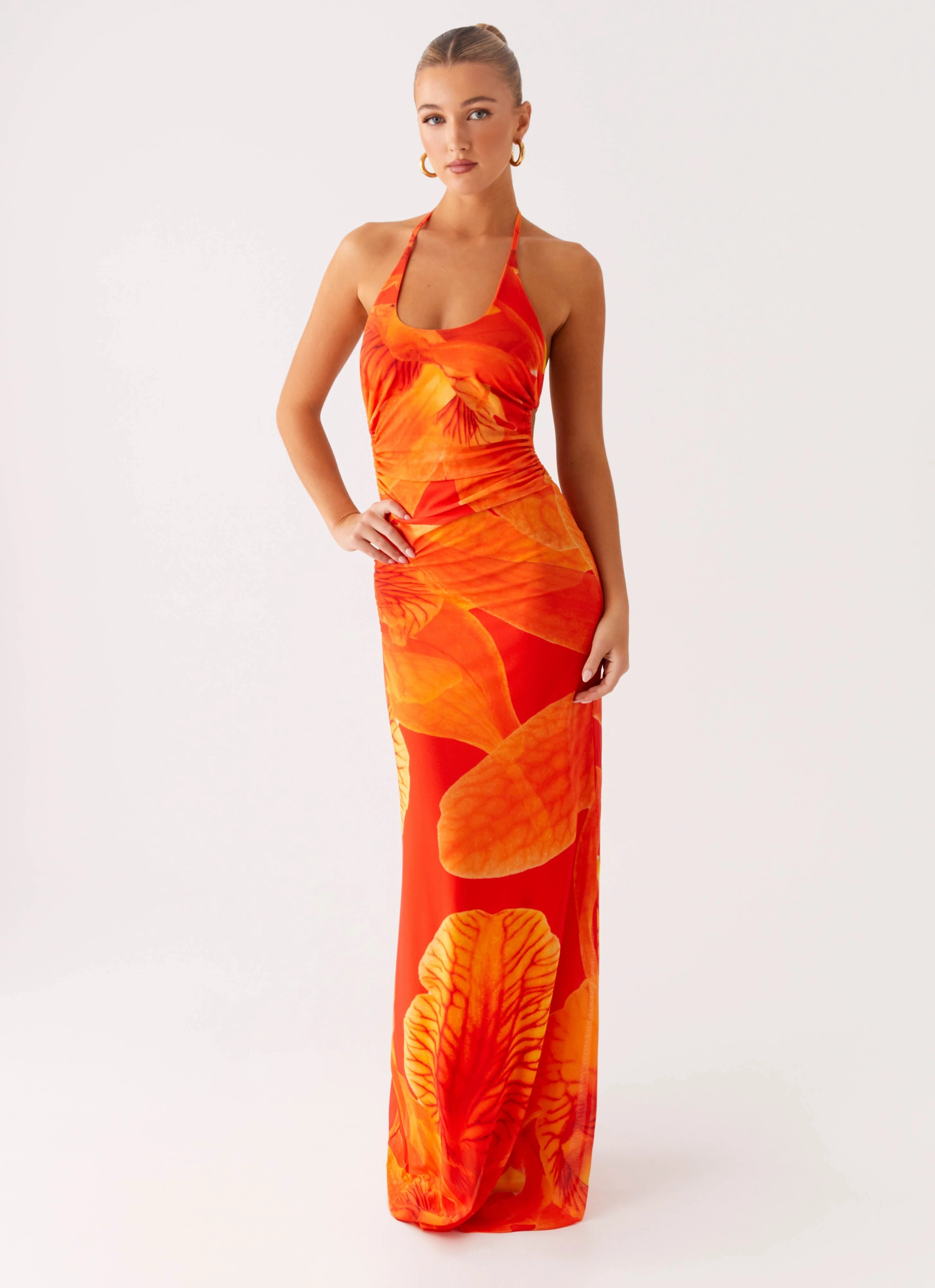 Vintage Style Palawan Mesh Maxi Dress - Orange Floral