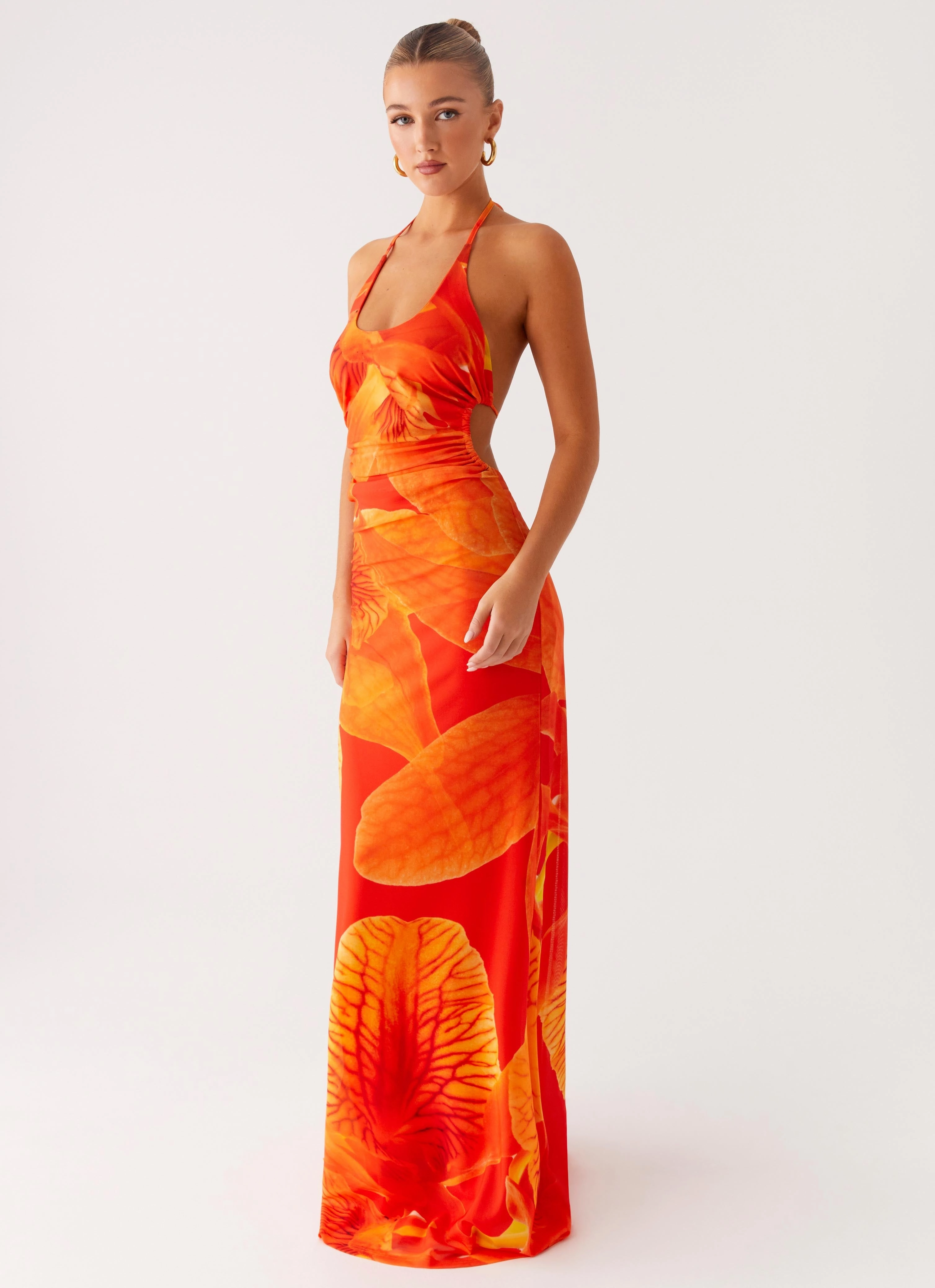 Smile Feel Palawan Mesh Maxi Dress - Orange Floral