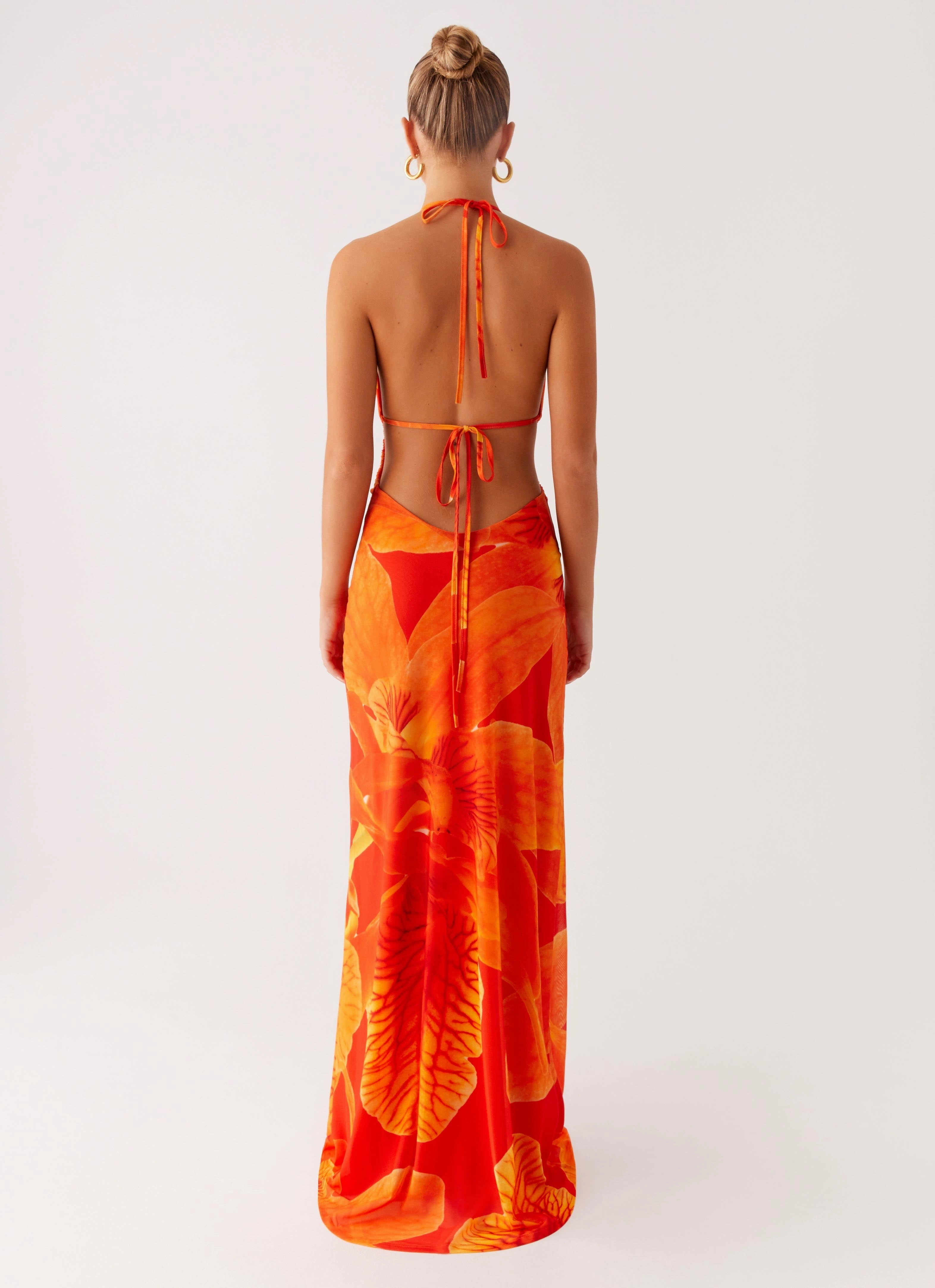 Classic Fit Palawan Mesh Maxi Dress - Orange Floral