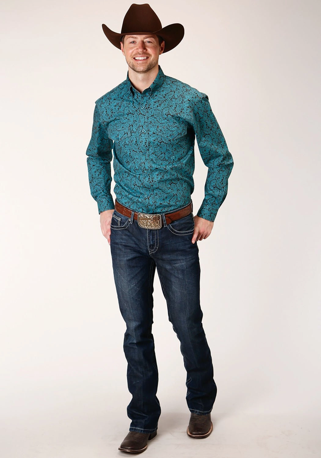 ethical fashion Gift Idea Roper Mens Blue 100% Cotton Agave Paisley BD L/S Btn Shirt