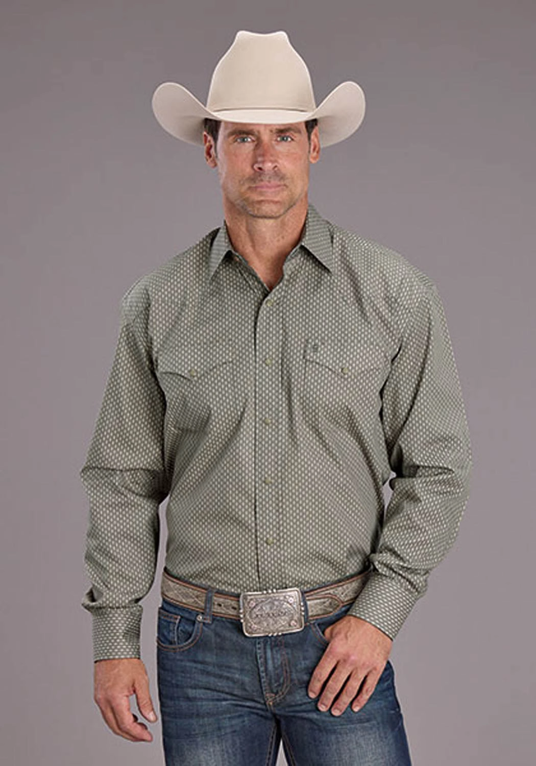Unisex Choice Formal Elegance Stetson Mens 2517 Smoke Diamonds Grey 100% Cotton L/S Shirt