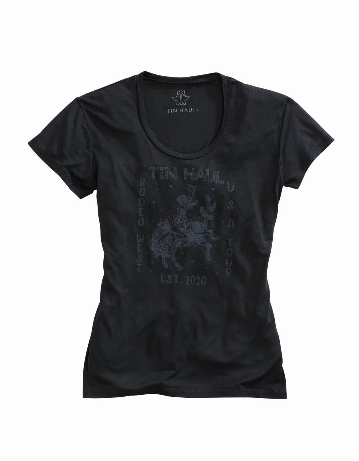 Tin Haul Womens Black/Grey Poly/Rayon Cowgirl S/S T-Shirt Trend-Driven Boho chic