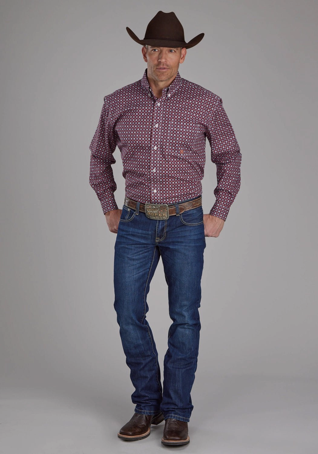 Urban Style Roper Mens Highway Foulard Red 100% Cotton 1 Pkt L/S Shirt