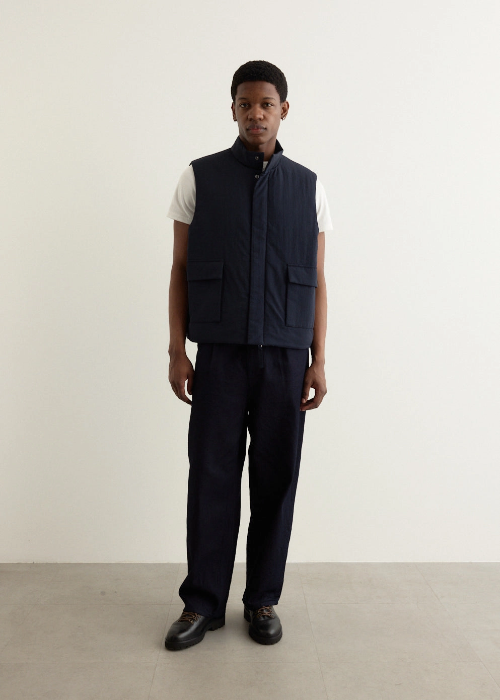 Stand Collar Padded Vest Elastic Hem Adjustment