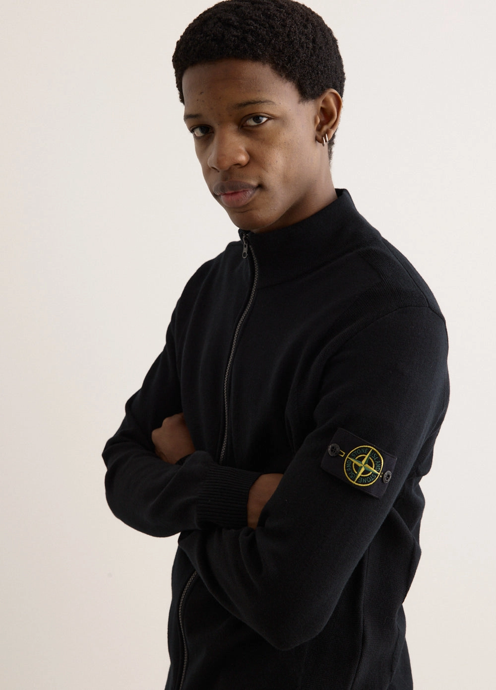 Stand Collar Zip Knit Cardigan wrinkle free AntiStaticCoating