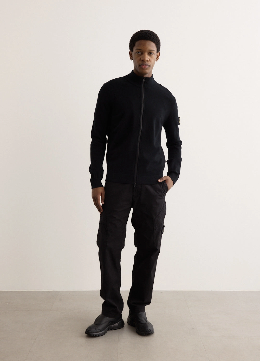 Stand Collar Zip Knit Cardigan Outdoor Adventure ReinforcedElbows