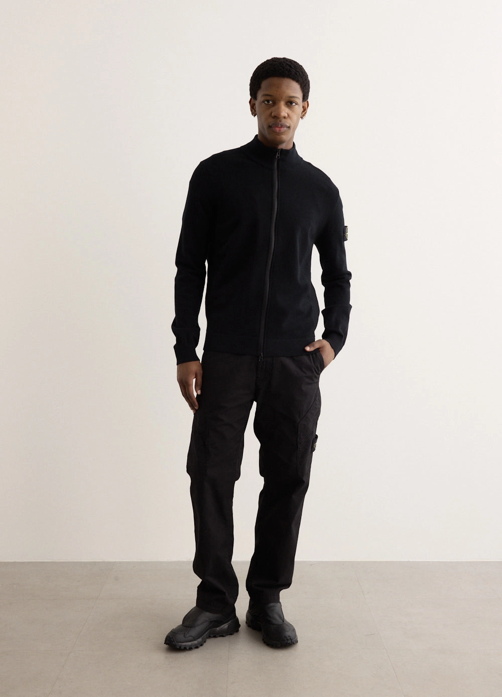 Stand Collar Zip Knit Cardigan Stylish Drape