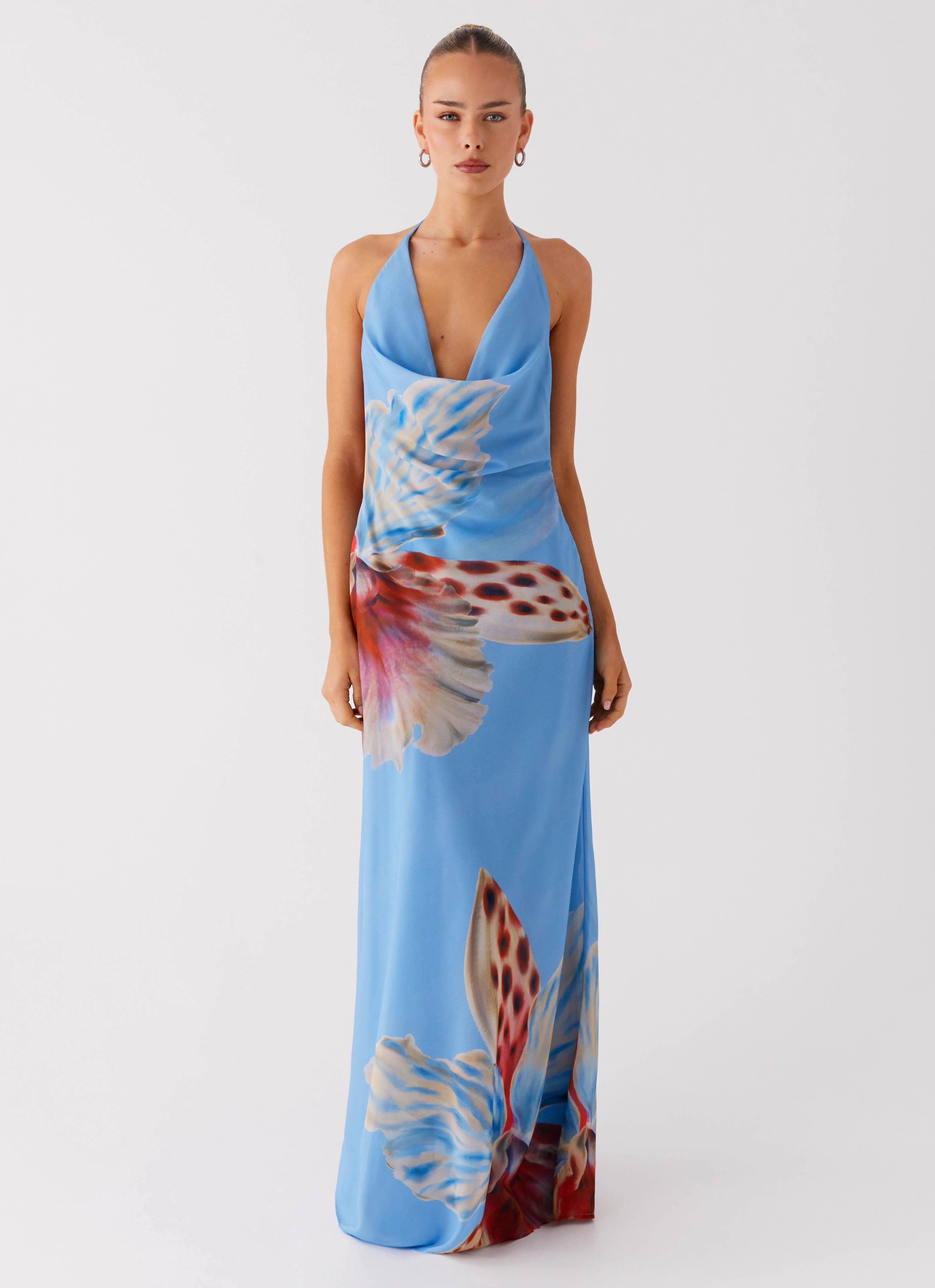 Stars Align Cowl Maxi Dress - Deep Sea Bloom Classic Layers Tiered-Skirt