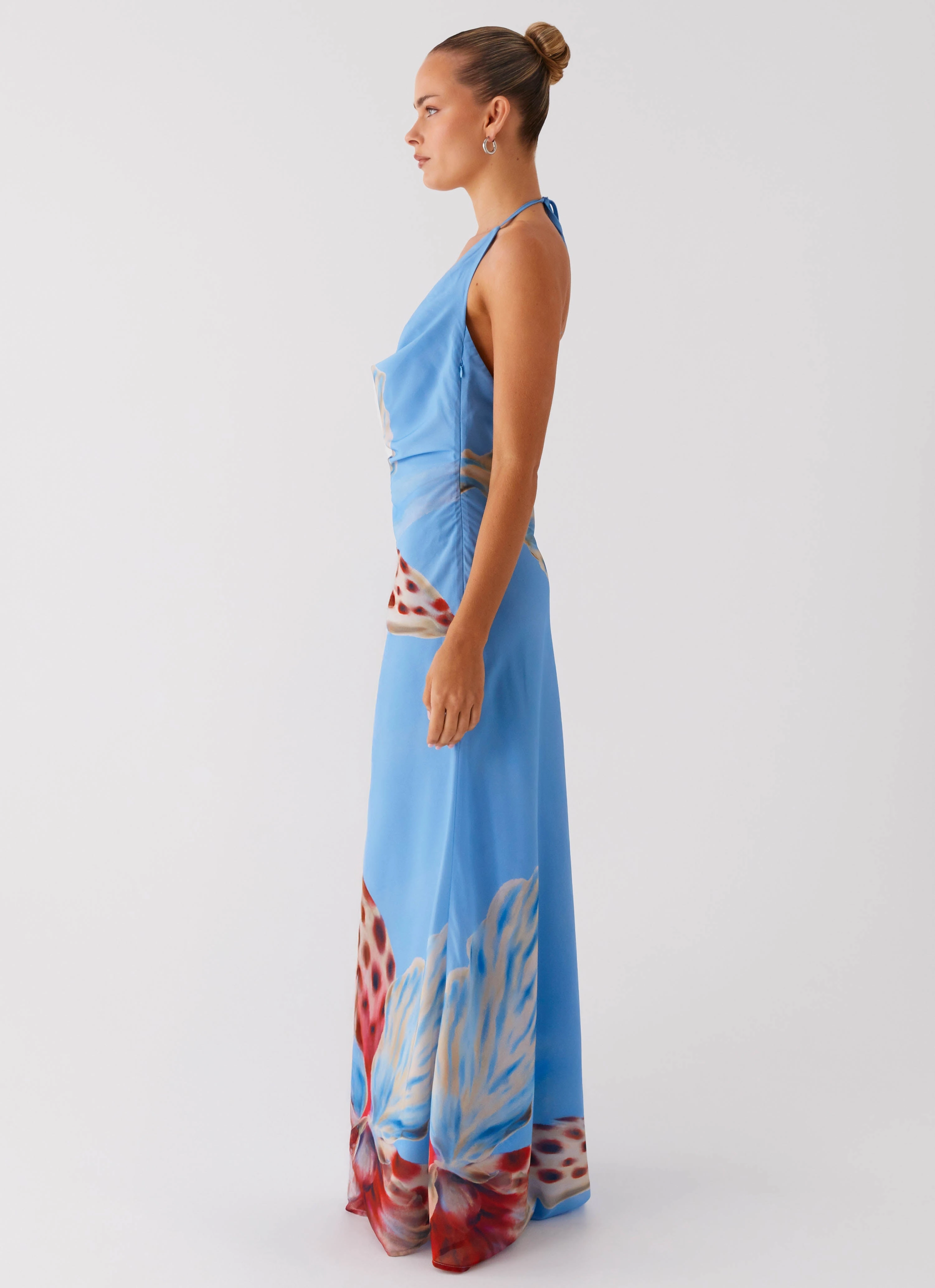 Light Volume Stars Align Cowl Maxi Dress - Deep Sea Bloom
