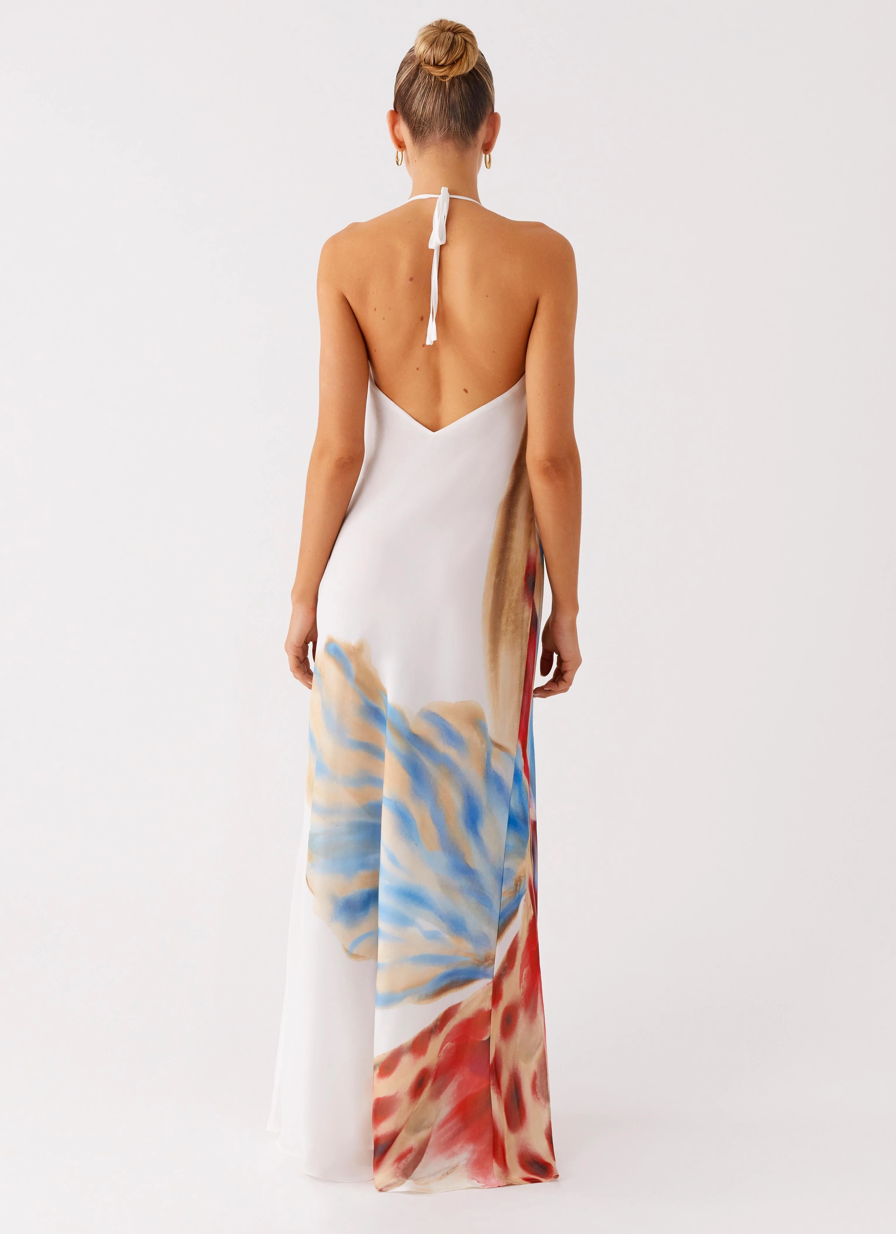 Resort-Wear Soft Touch Stars Align Cowl Maxi Dress - White Sea Bloom
