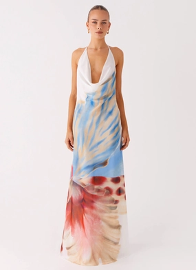 Calm Shine Stars Align Cowl Maxi Dress - White Sea Bloom