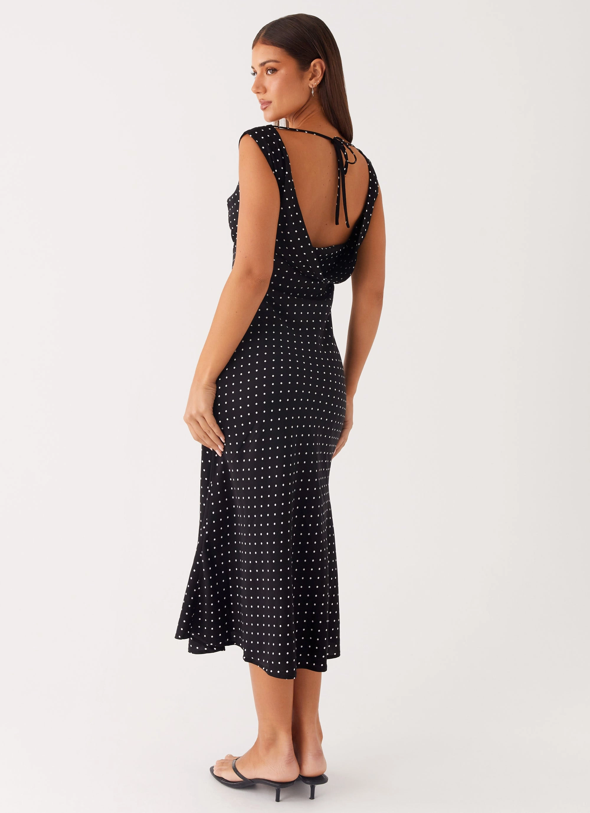 Role Model Maxi Dress - Black Polka Dot Silk Shine Timeless Style