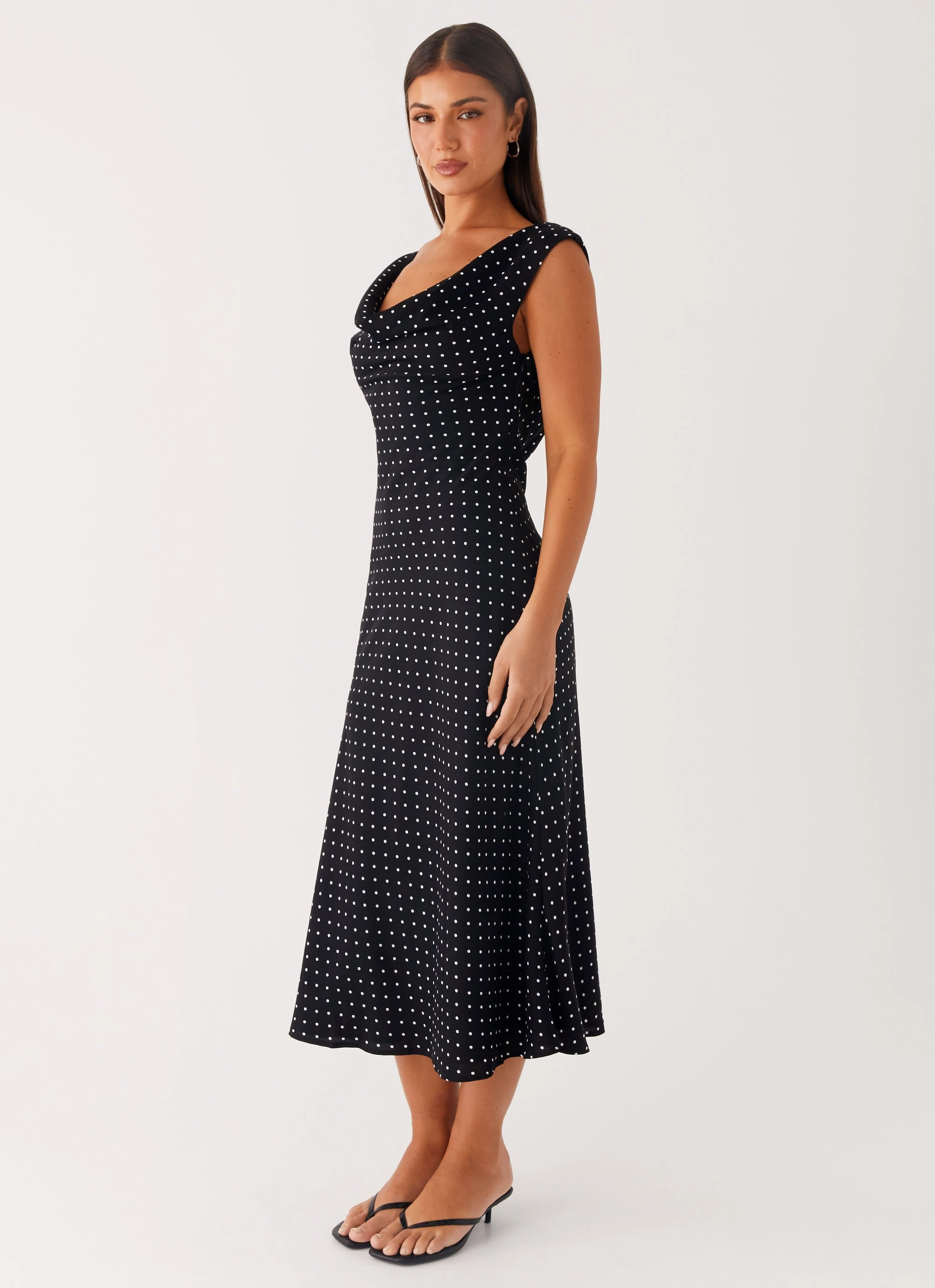 Night Mood Cotton Skin Role Model Maxi Dress - Black Polka Dot