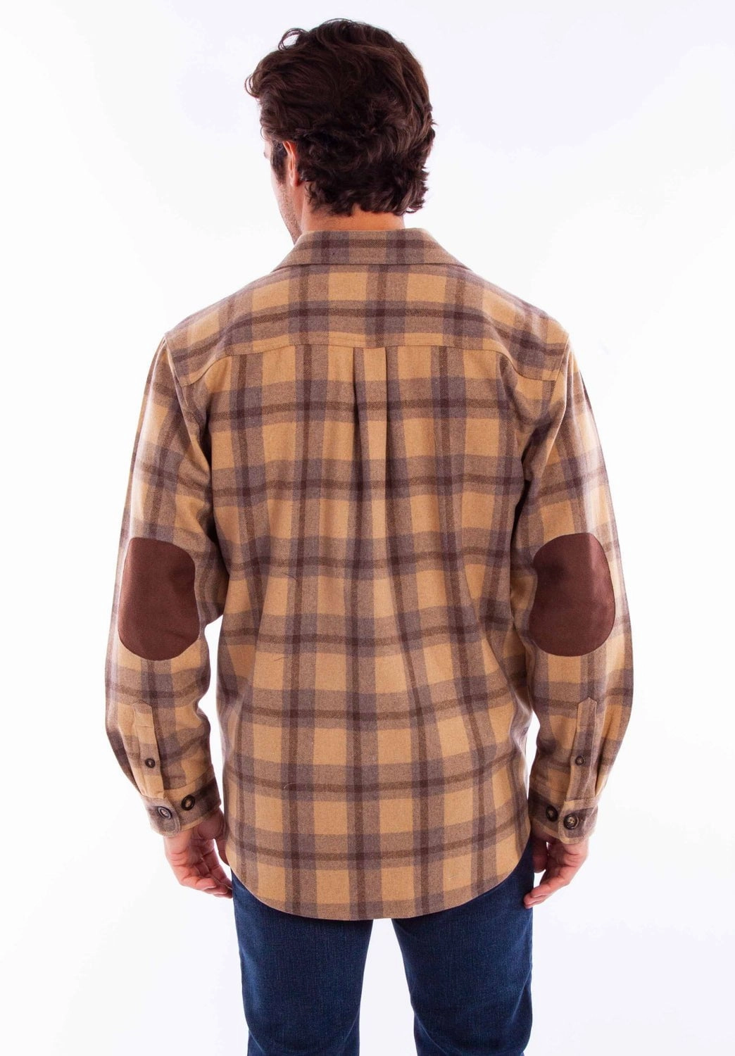 Subtle patterns Adjustable Cuffs Scully Mens Heavyweight Flannel Tan Wool Blend L/S Shirt