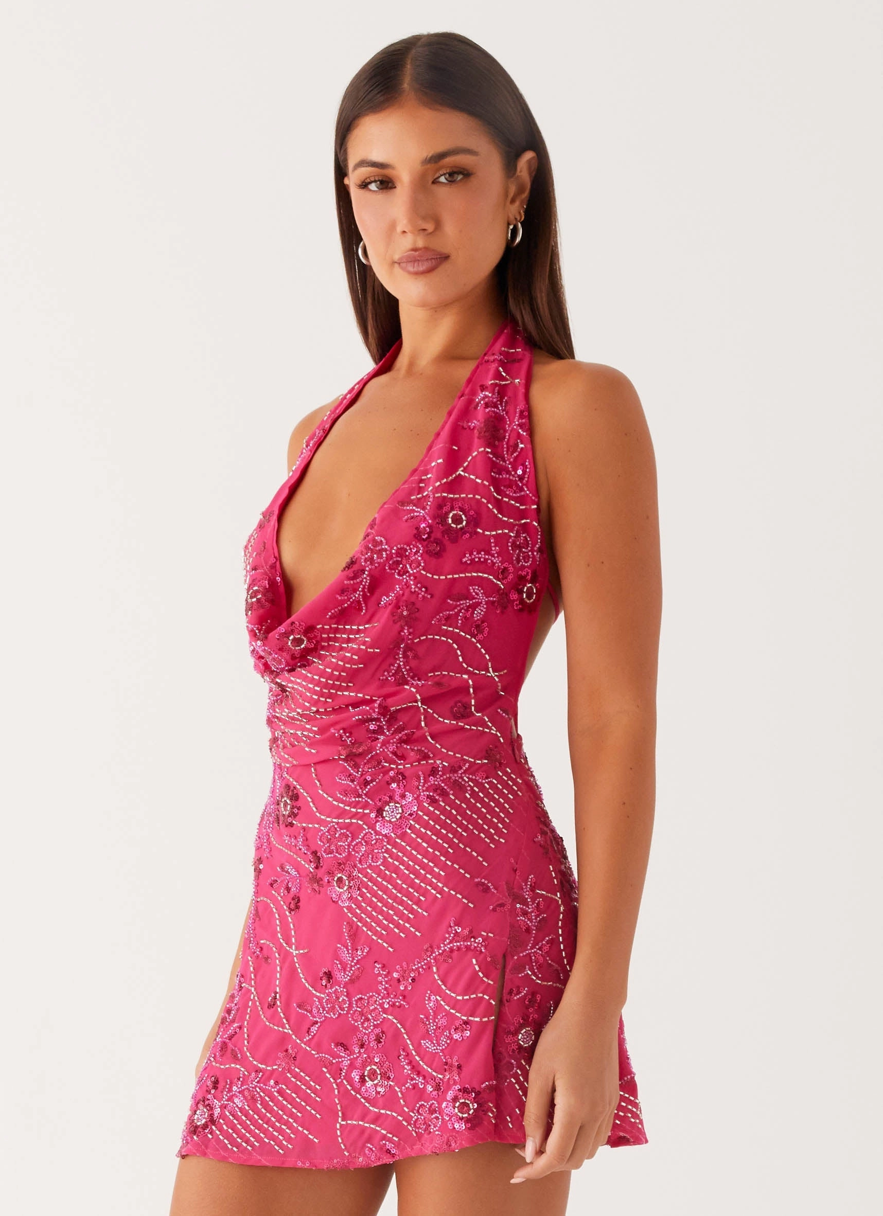Cinzia Beaded Mini Dress - Fuchsia Winter Proof Trendy Cut