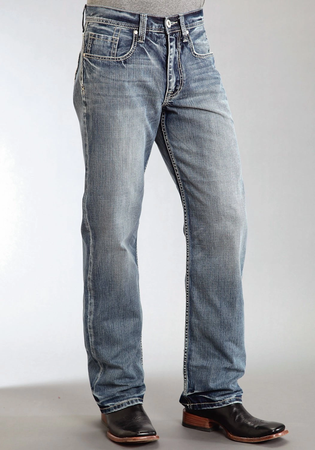 Stetson Mens 1312 Fit Wrong Side Blue 100% Cotton Jeans Garment Dyed Technique