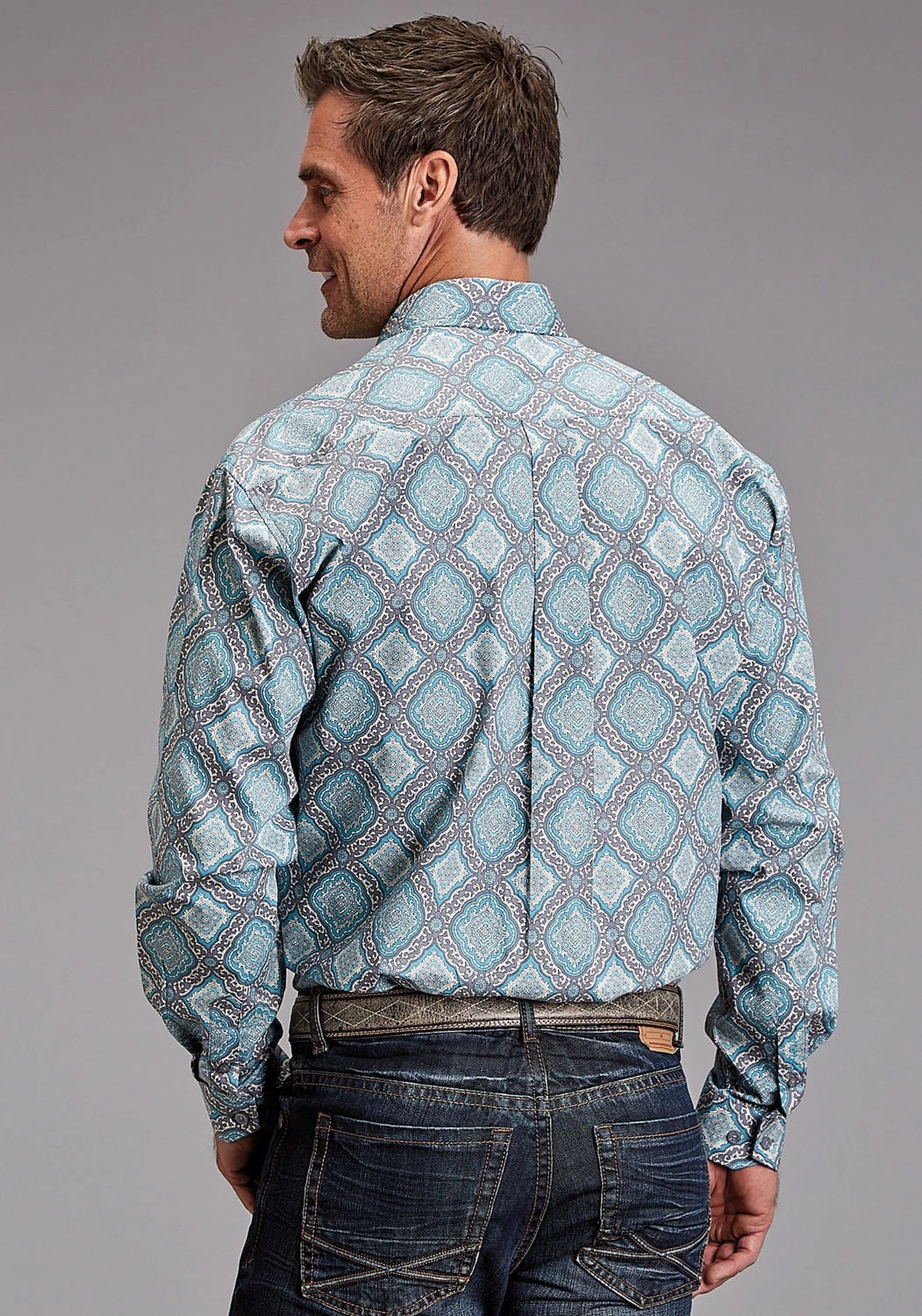 Stetson Mens 1918 Medallion Turquoise 100% Cotton 1 Pkt L/S Shirt Lightweight Feel Seasonal Fashion