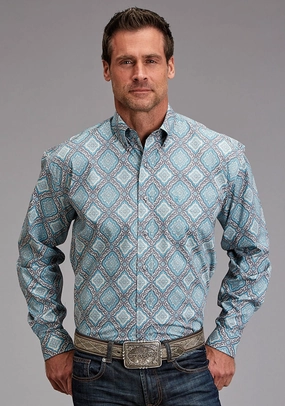 Everyday Wear Stetson Mens 1918 Medallion Turquoise 100% Cotton 1 Pkt L/S Shirt