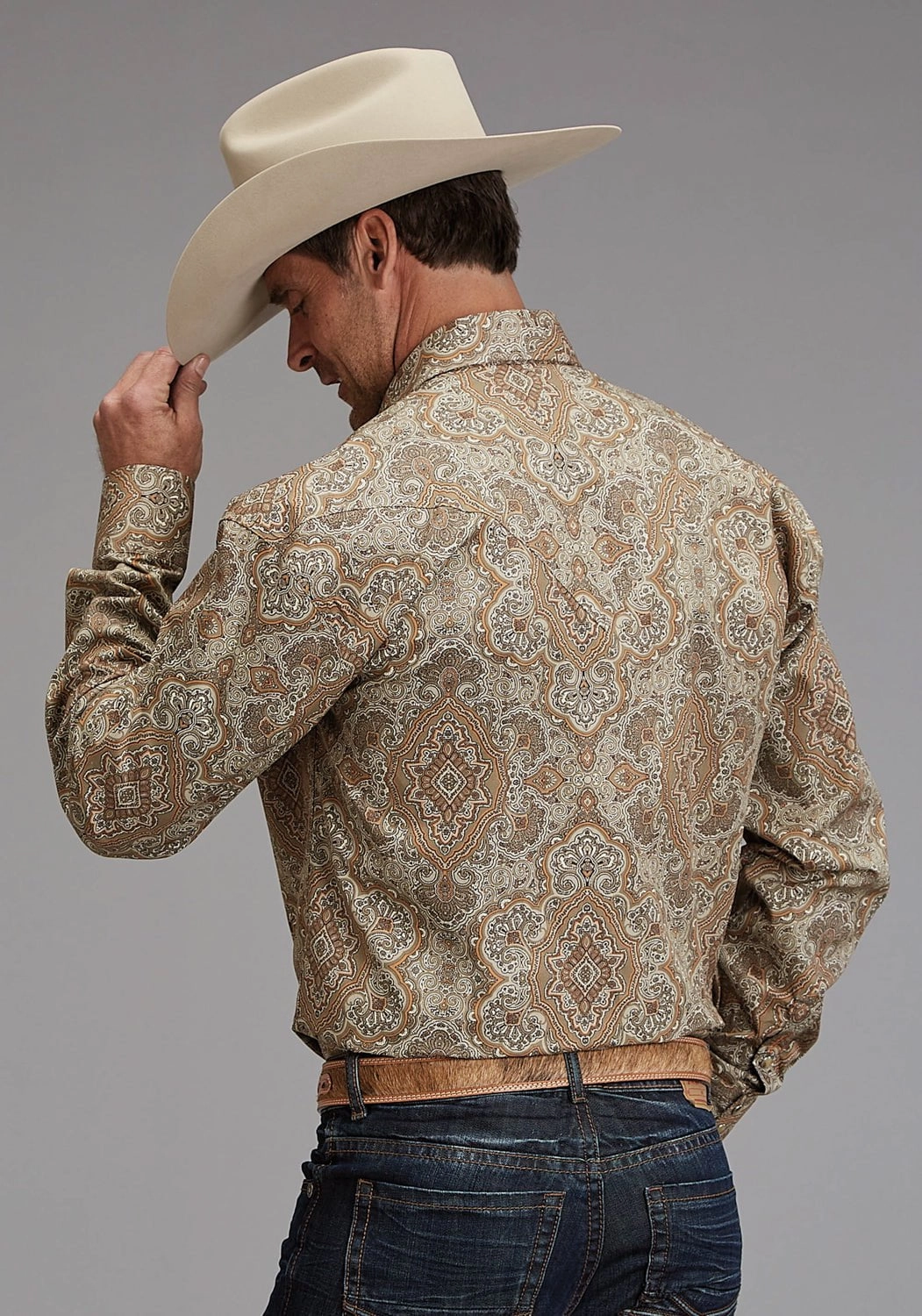 elegant design Warm Layers Stetson Mens 1921 Desert Paisley Brown 100% Cotton L/S Shirt