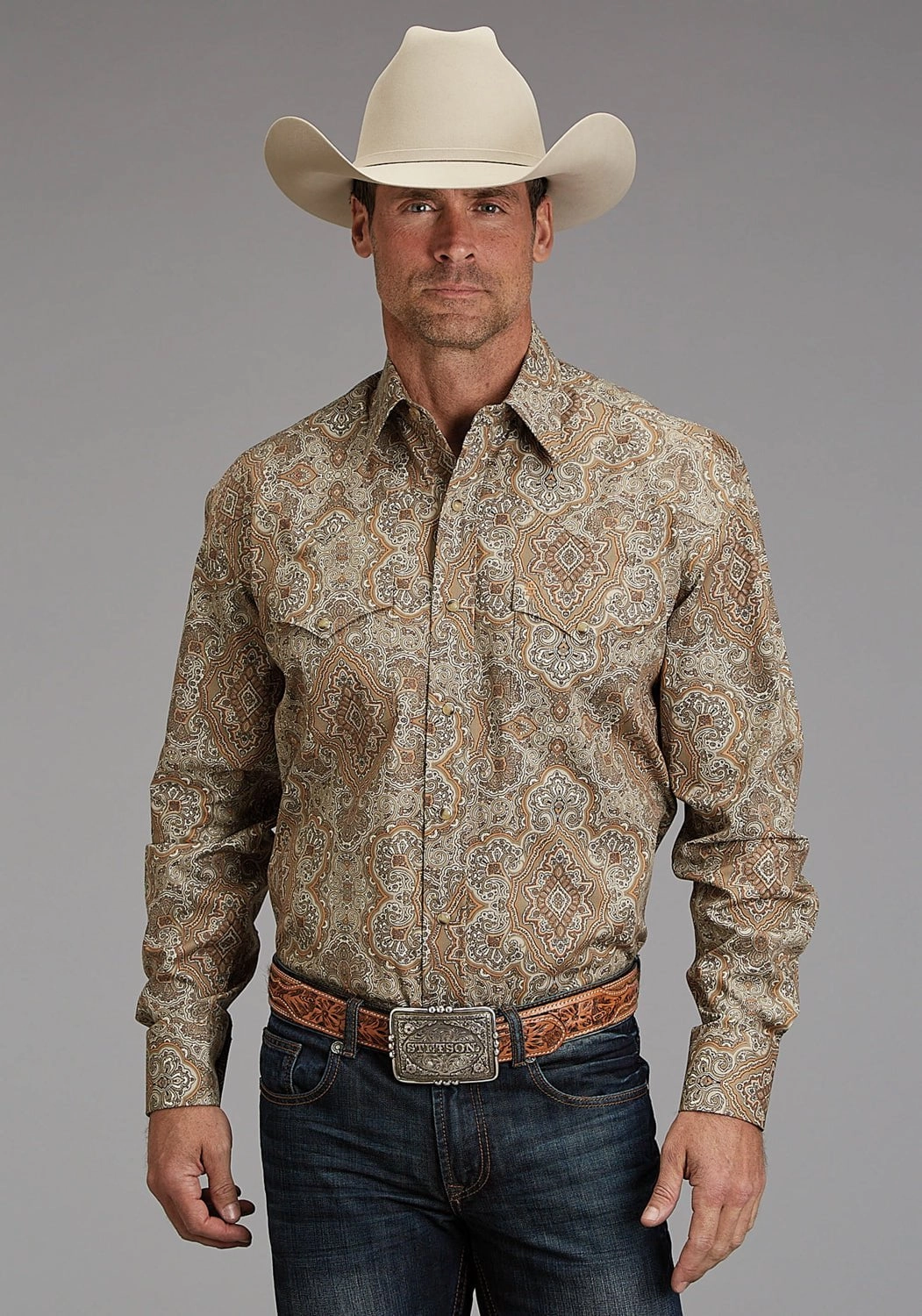 Stetson Mens 1921 Desert Paisley Brown 100% Cotton L/S Shirt Brunch Outfit