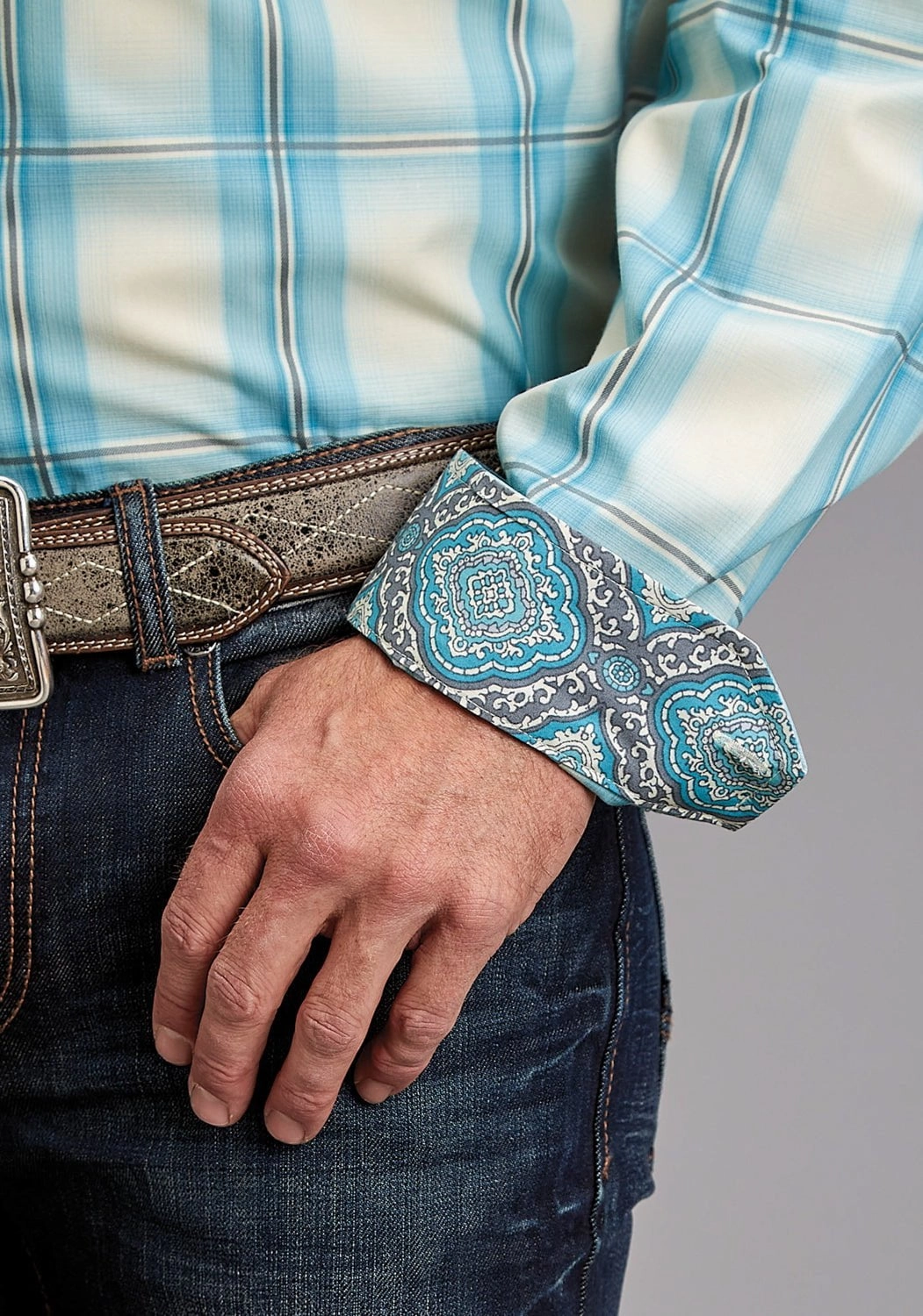 Premium Finish Stetson Mens 1929 Ombre Aqua 100% Cotton 1 Pkt L/S Shirt