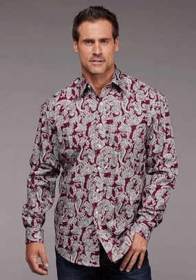 EasyCare Fabric Stetson Mens 2035 Country Paisley Wine 100% Cotton 1 Pkt L/S Shirt