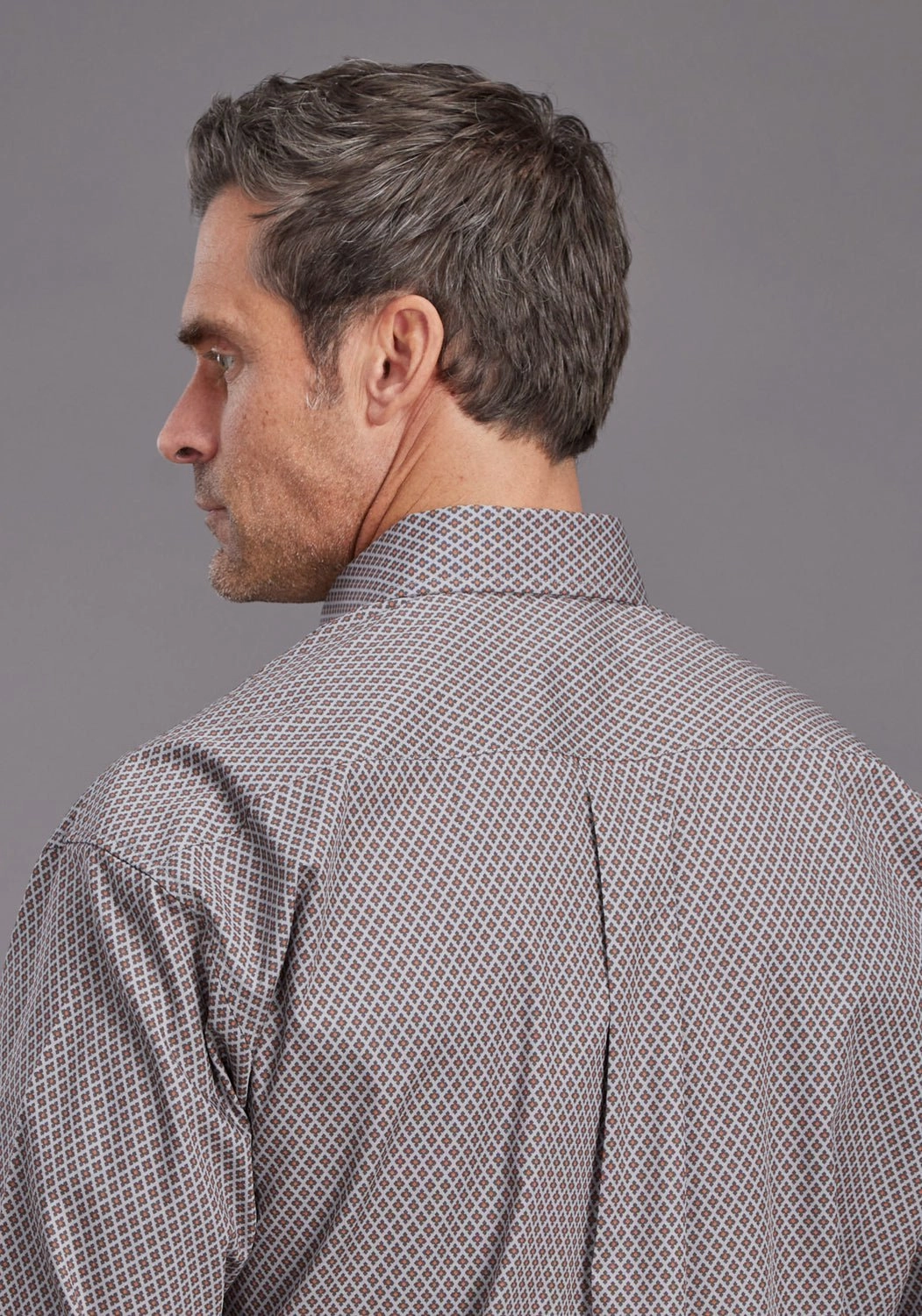 Stetson Mens 2145 Mini Foulard Grey 100% Cotton 1 Pkt L/S Shirt Monochrome Palette Sheer Panel