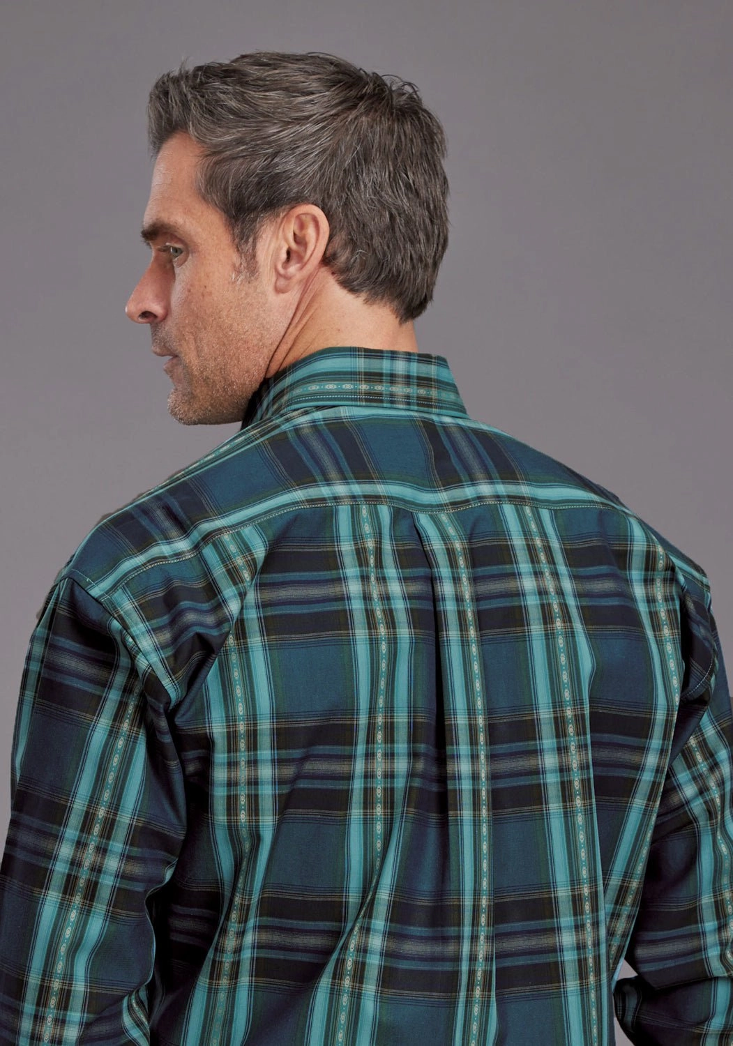 Hidden Placket Stetson Mens 2147 Lake Dobby Blue/Green 100% Cotton Btn L/S Shirt