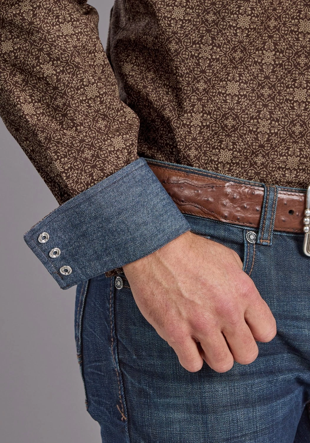 Stetson Mens 2232 Vintage Ornamental Brown 100% Cotton L/S Shirt Smooth Cotton Blend