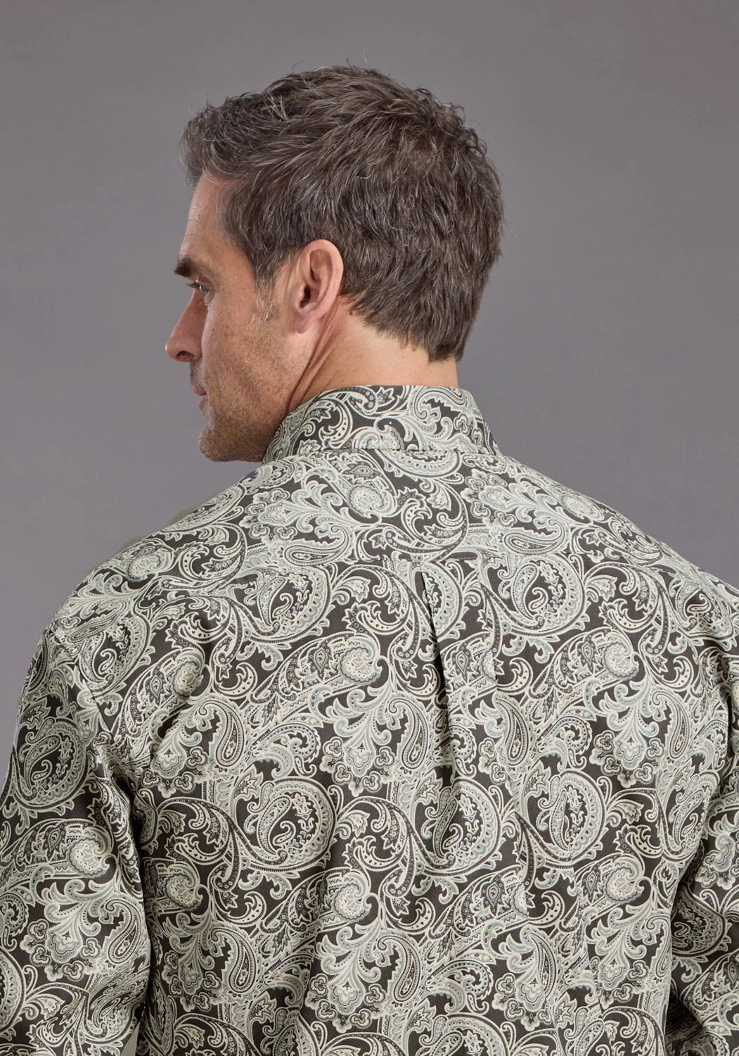 Stetson Mens 2235 Silver Paisley Grey 100% Cotton 1 Pkt L/S Shirt Neutral Shade