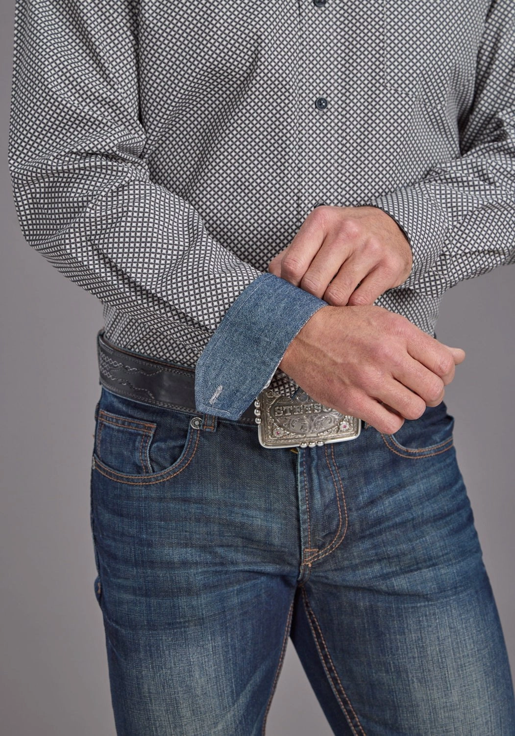 Stetson Mens 2236 Diamond Geo Black 100% Cotton 1 Pkt L/S Shirt Networking Session