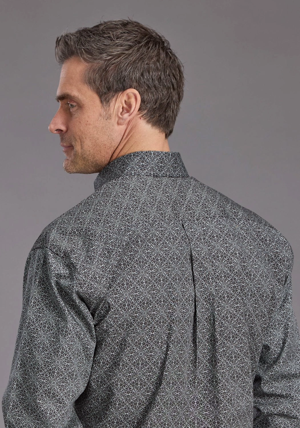 Stetson Mens 2237 Iron Filigree Grey 100% Cotton 1 Pkt L/S Shirt Solid Hue Ventilated Back