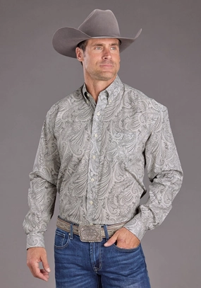 Stetson Mens 2394 Paisley Smoke Grey 100% Cotton 1 Pkt L/S Shirt Modern Style