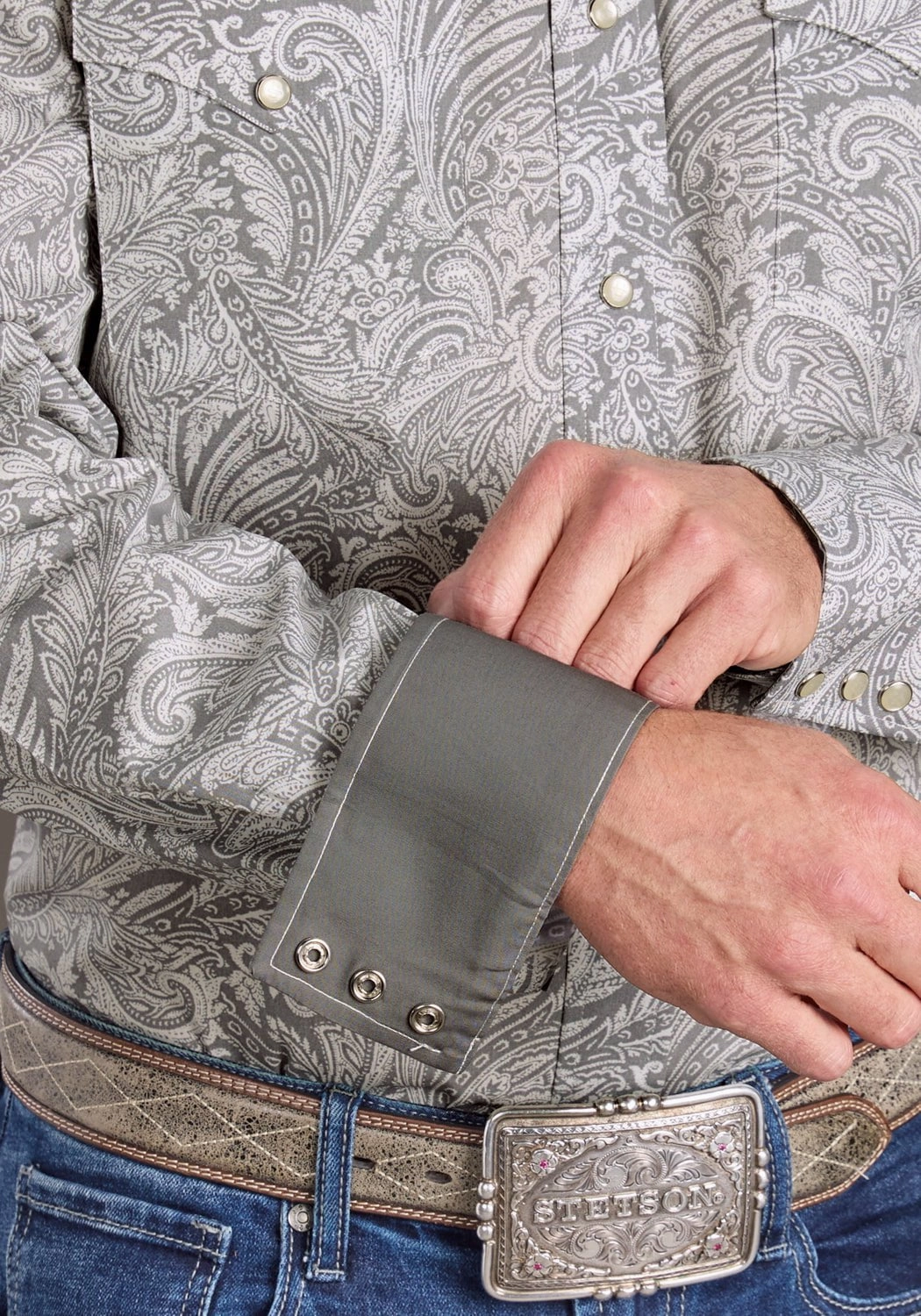 Stetson Mens 2394 Paisley Smoke Grey 100% Cotton 1 Pkt L/S Shirt Cozy Feel Autumn Look