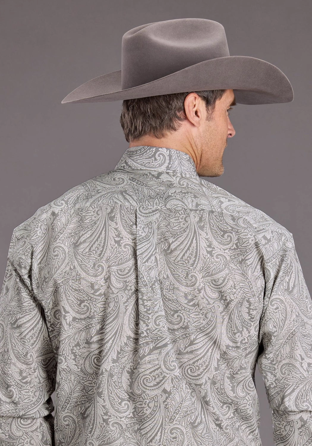 Stetson Mens 2394 Paisley Smoke Grey 100% Cotton 1 Pkt L/S Shirt Custom Fit Oversized Fit
