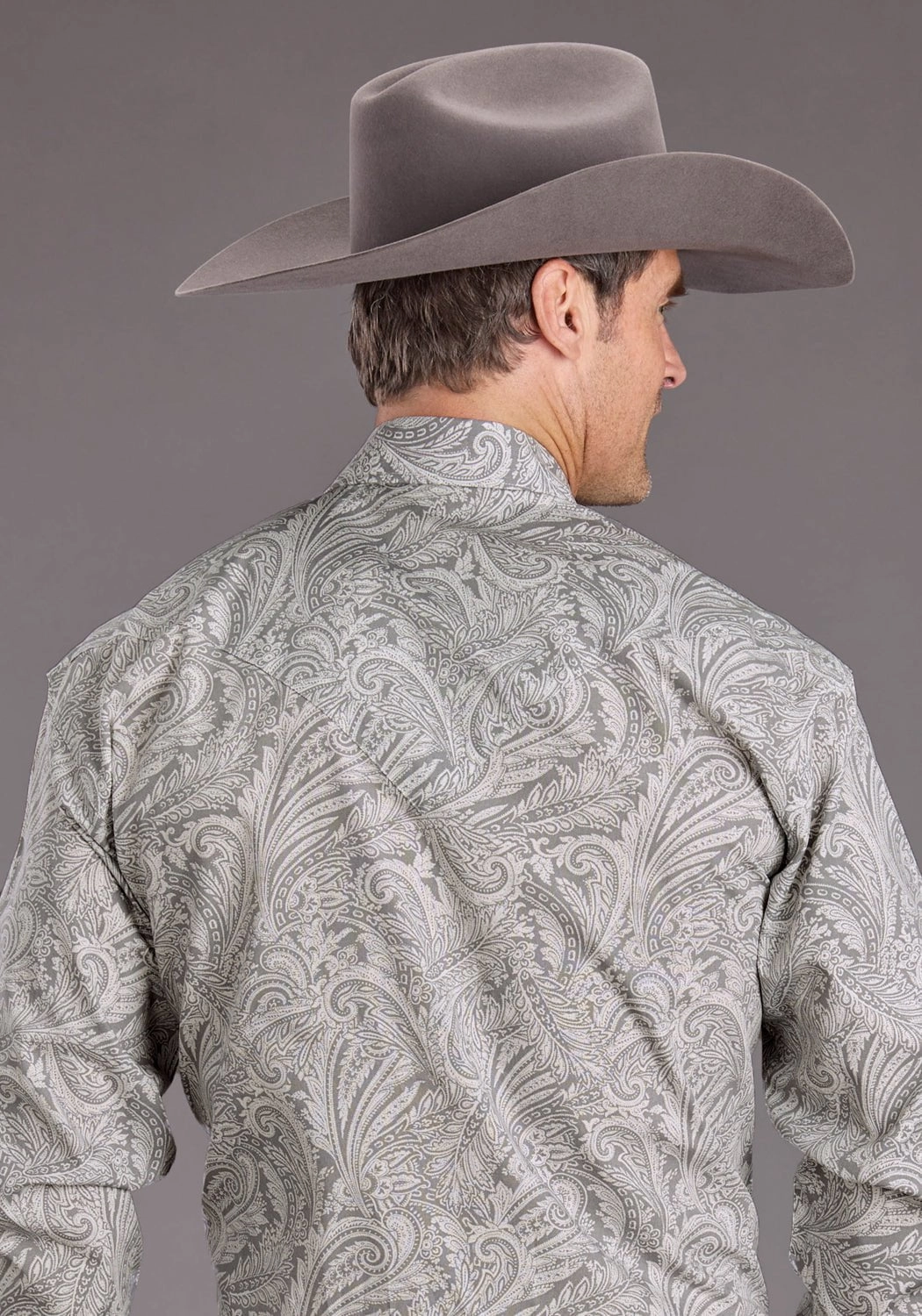 Stetson Mens 2394 Smoke Paisley Grey 100% Cotton L/S Shirt All Day Comfort Tech