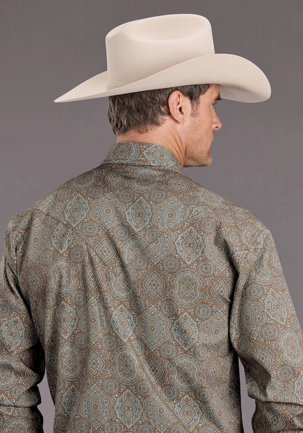 Abrasion Resistant Edges Stetson Mens 2395 Victorian Paisley Brown 100% Cotton L/S Shirt