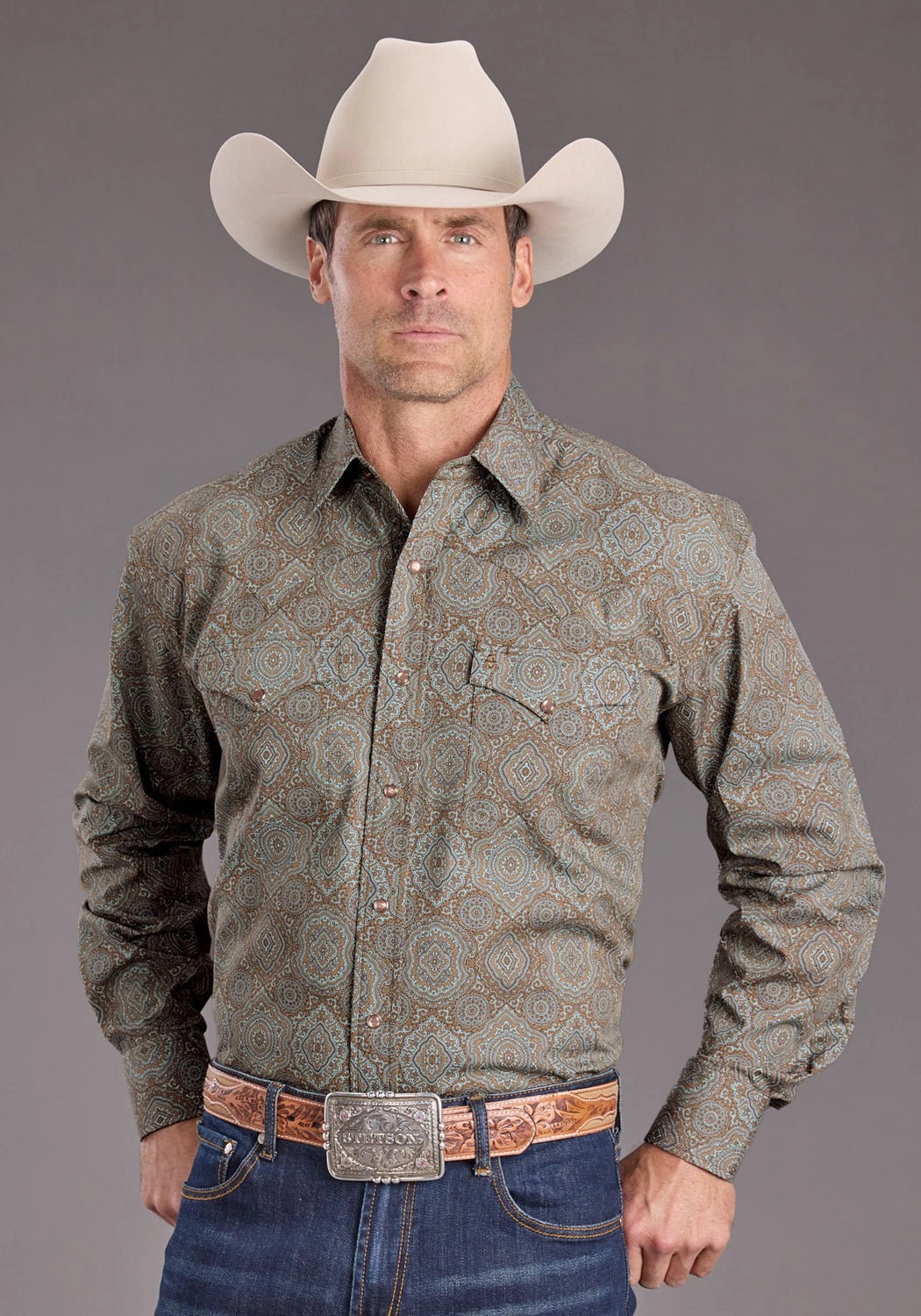 Stetson Mens 2395 Victorian Paisley Brown 100% Cotton L/S Shirt On-The-Go Style