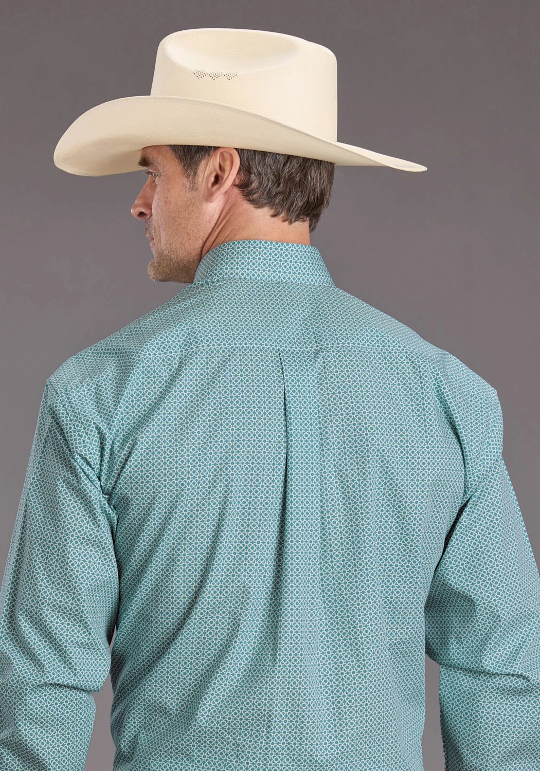 Embroidered Logo Stetson Mens 2400 Mosaic Geo Turquoise 100% Cotton 1 Pkt L/S Shirt