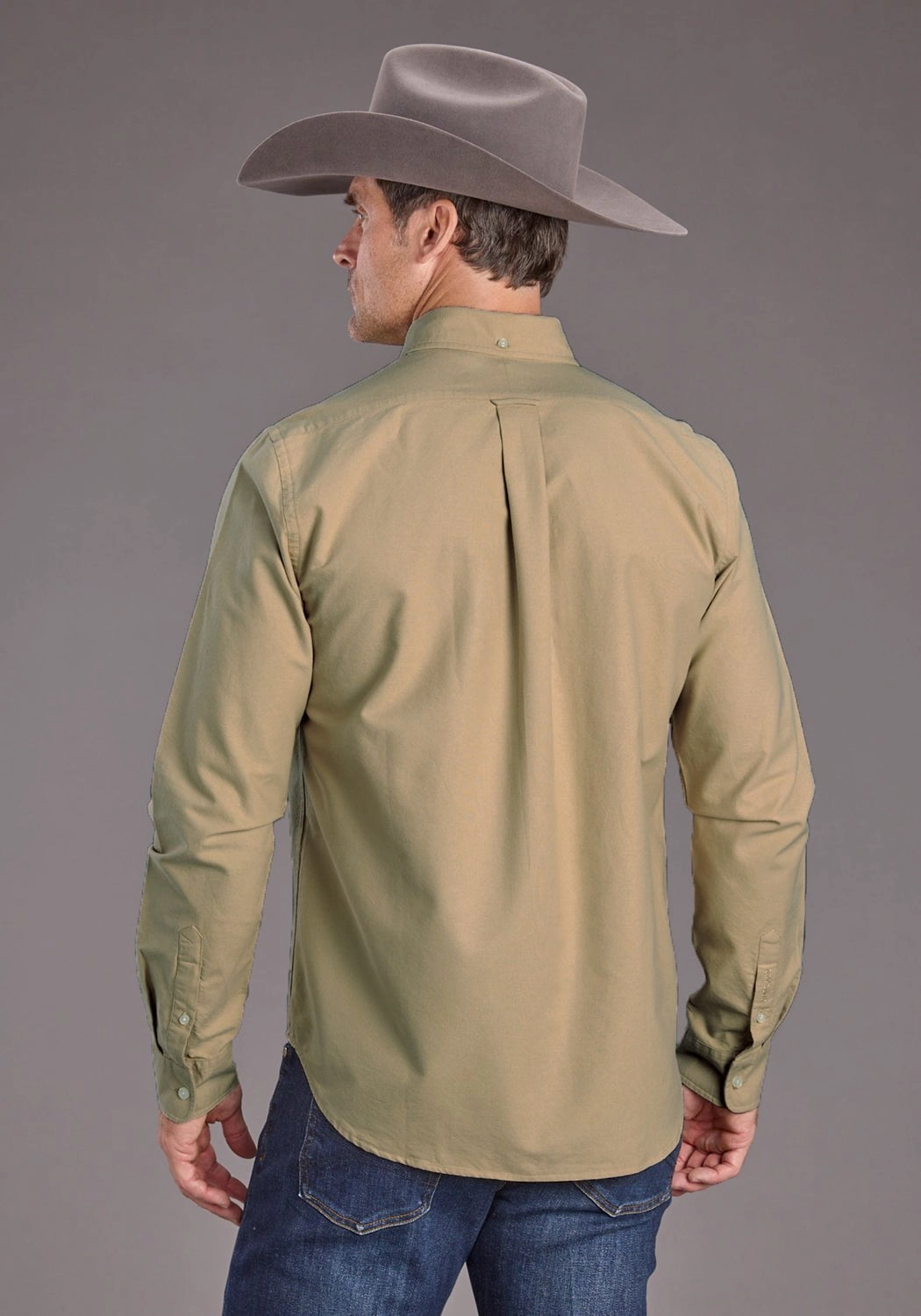 Non Iron Fabric Stetson Mens 2447 Peached Oxford Khaki 100% Cotton 1 Pkt L/S Shirt
