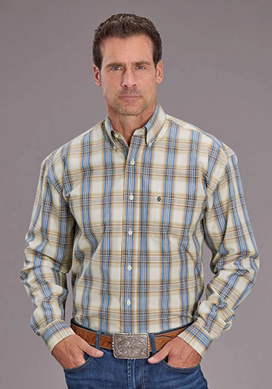 Stetson Mens 2514 Cinnabar Plaid Brown 100% Cotton 1 Pkt L/S Shirt Multipurpose Layering Fabric Raw edge